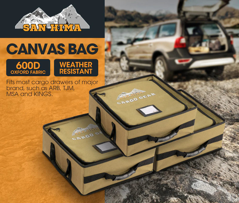 SAN HIMA 3x Tough Canvas Bag Camping Storage Bag Weather Resistant 4WD 40cmx40cmx16cm