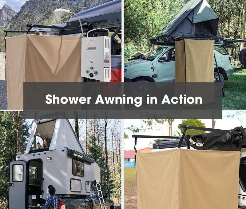 SAN HIMA Camping Shower Tent Awning Fold-Out Instant Ensuite + 8L Gas Hot Water Heater