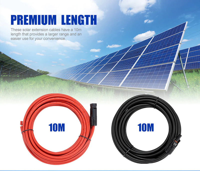 2x 10m Extension Cable Wire Connectors Solar Panel to regulator Cable 4mm2
