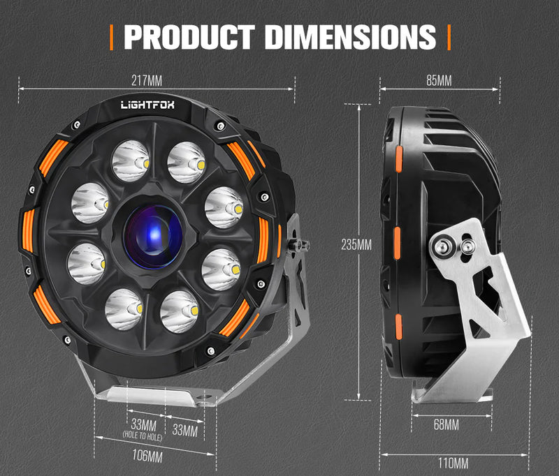 Lightfox 9inch LED Driving Light 1 Lux @ 2,226m IP68 15,046 Lumen