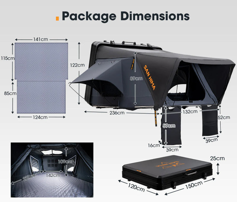 San Hima Jervis Pro Roof Top Tent Hardshell Side Opening With Ladder Camping 4WD