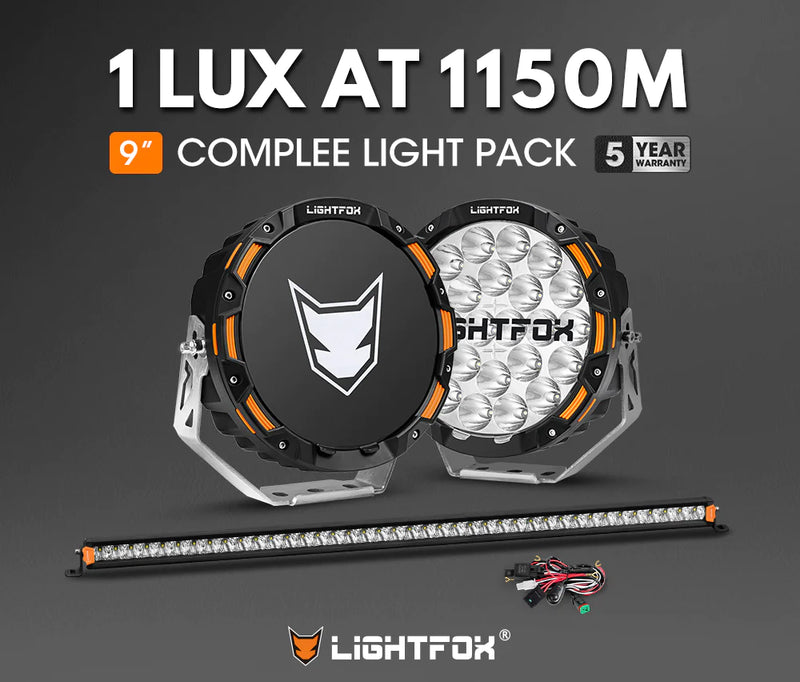 LIGHTFOX OSRAM 9" LED Driving Lights + 40" Single Row LED Light Bar + Wiring Kit