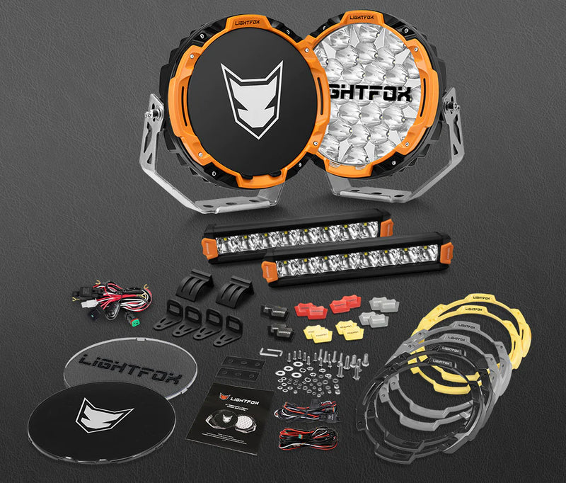 LIGHTFOX 9" Osram LED Driving Lights + 8inch LED Light Pods + Wiring Kit