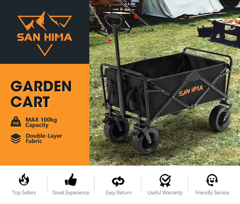 San Hima Folding Camping Wagon 100kg Beach Trolley 360° Wheel Garden Cart Picnic