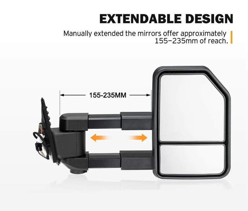 2nd Generation Extendable Towing Side Mirrors in Black- San Hima. Select 4x4 Model