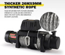 TUNGSTEN 9500LBS Electric Winch 12V Synthetic Wire Rope Remote 4WD ATV
