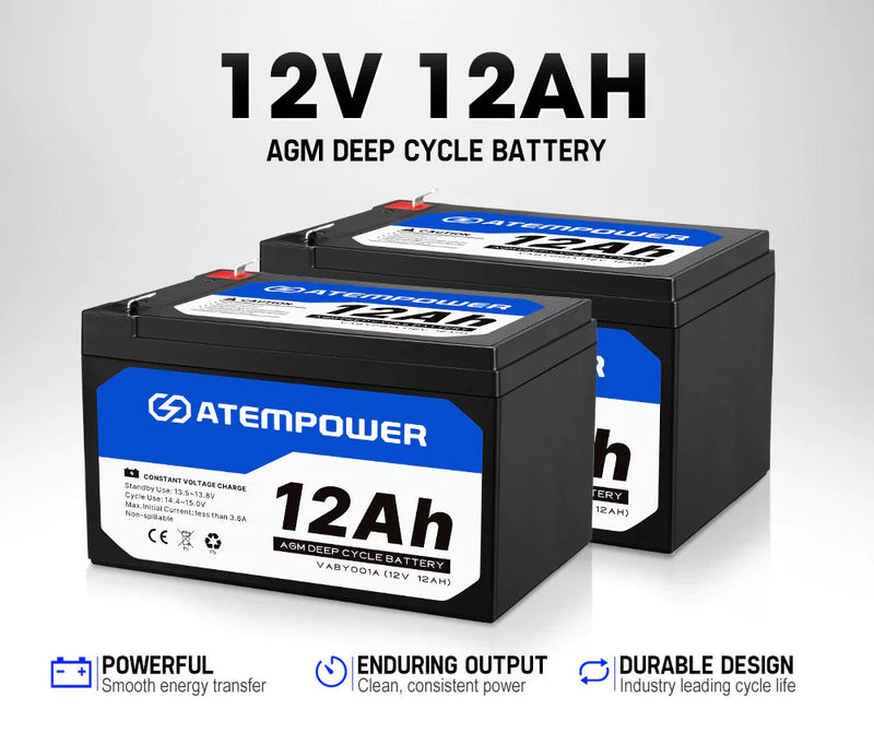 ATEM POWER 2X 12AH 12V AGM Deep Cycle Battery SLA UPS Solar Alarm Toy Camping 4WD