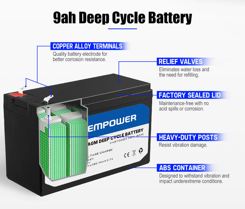 ATEM POWER 12V 9AH AGM Battery AMP Lead Acid SLA Deep Cycle Battery Dual Solar Power