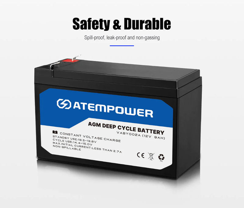 ATEM POWER 2X 9AH AGM Battery AMP Lead Acid SLA Deep Cycle Battery Dual Solar Power