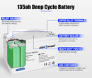 ATEM POWER 135Ah 12V AGM Deep Cycle Battery w/ Battery Monitor Portable 4WD Sealed Marine Solar SLA