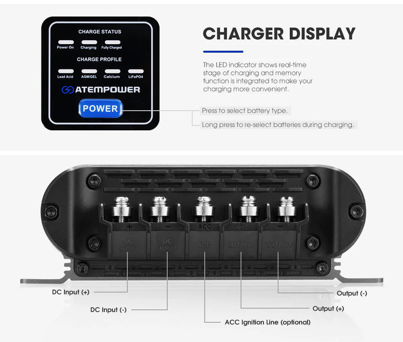 ATEM POWER 20A DC to DC Battery Charger 12V Dual Battery System Kit Is –  BrightSparkLedAustralia