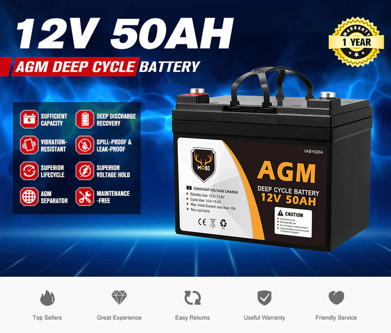 MOBI 12V 50AH AGM Battery Deep Cycle Mobility Scooter Golf Cart Camping