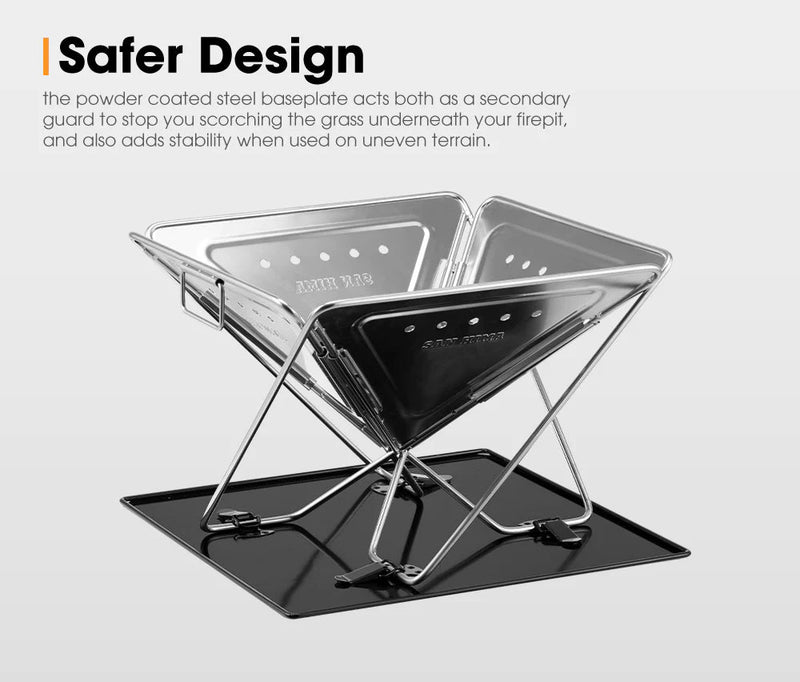 SAN HIMA Portable Fire Pit Large Size Folding Stainless Stell BBQ Grill Outdoor