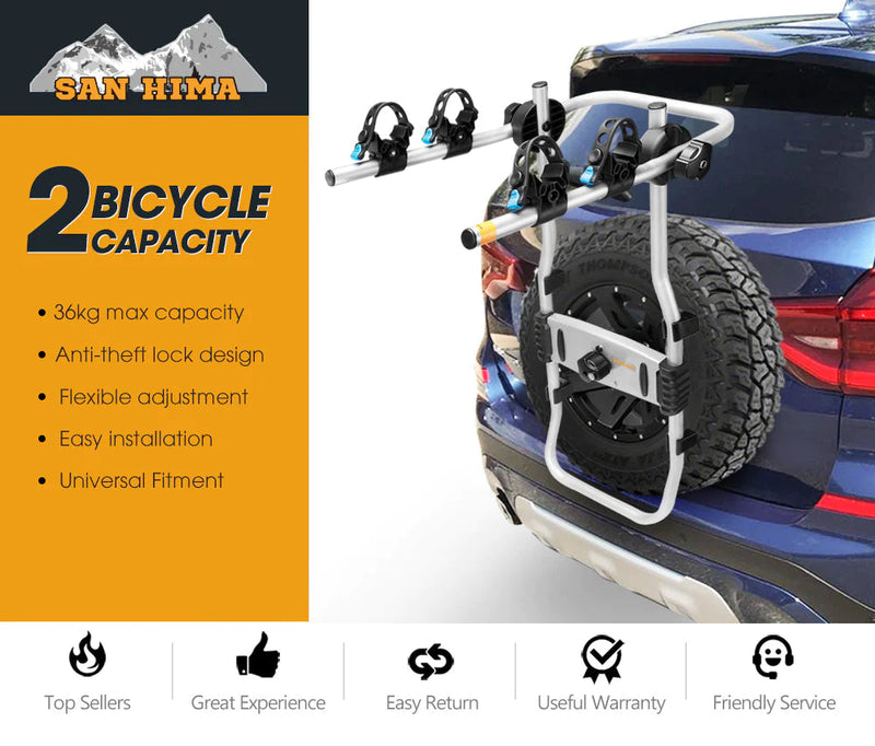 SAN HIMA 2 Bike Carrier Spare Tire Rack Foldable Bicycle Bike Rack Rear Car