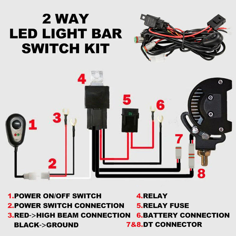 2 Way High Beam Wiring Loom Harness 12V 40A Relay Switch Kit