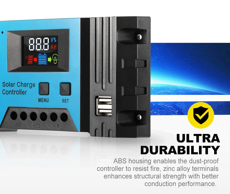 20A 12V/24V Solar Panel Battery Regulator Charge Controller PWM LCD 4 USB 20AMP