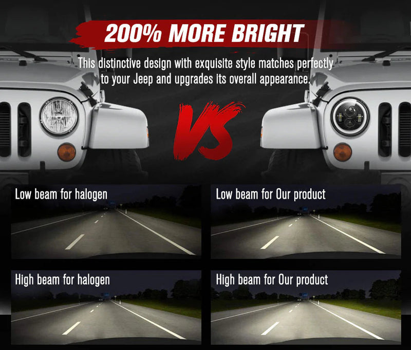 2x 7inch LED Headlights Hi-Lo Halo Angel Eyes for Jeep Wrangler GQ Patrol Truck