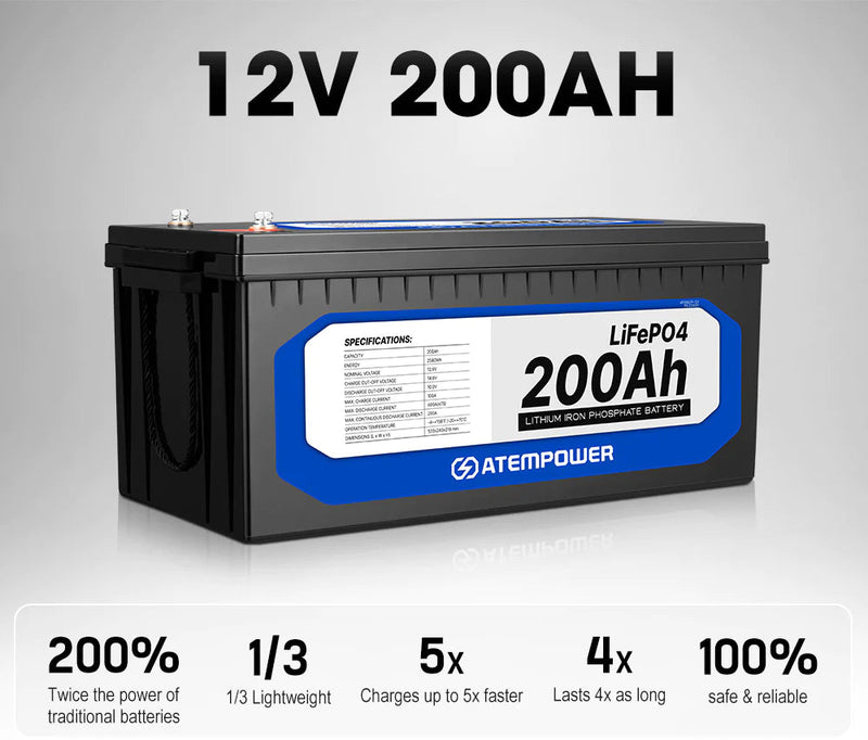 ATEMPOWER 12V 50Ah Lithium Battery LiFePO4 Deep Cycle Marine 4WD