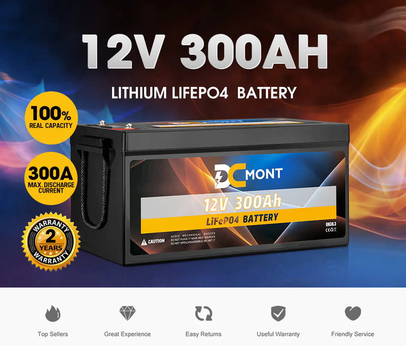 300Ah 12V Lithium Battery LiFePO4 2000 Cycle Built-in BMS Rechargeable for RV