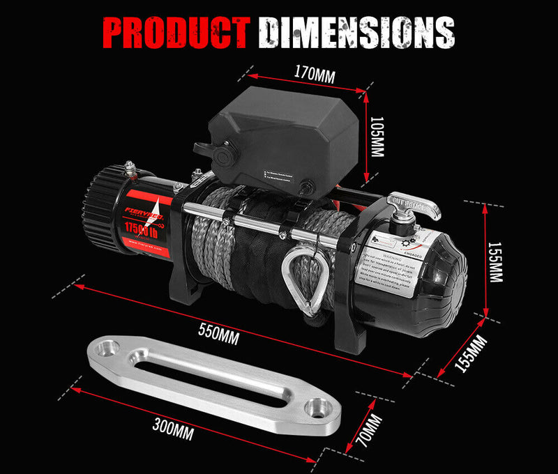17500LBS 12V Electric Winch Synthetic Rope Wireless.