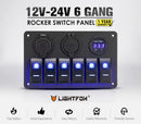 6 Gang LED Rocker Switch Panel 12V 24V ON OFF Toggle Dual USB