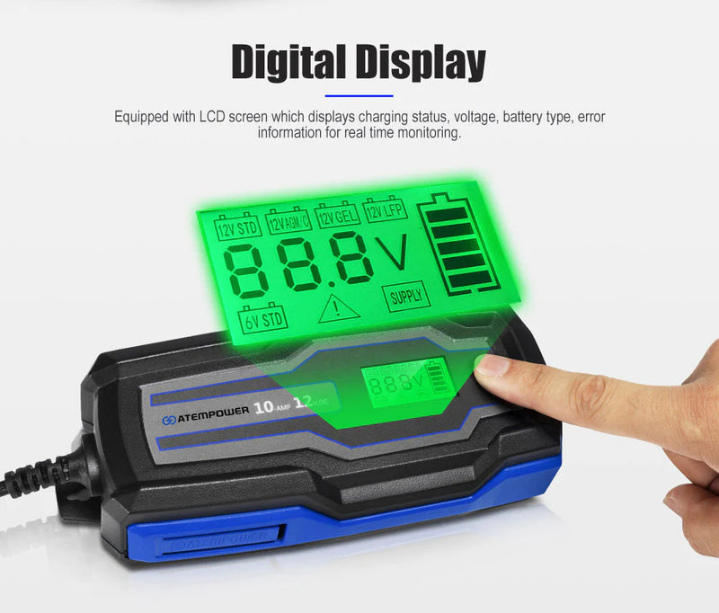 Smart Battery Charger 10A 6V/12V Automatic AGM Car Truck Boat Motorcycle GEL
