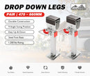 2x 470mm Drop Down Corner Legs Steadies & Handle Steel Foot Caravan Trailer