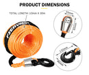 Synthetic Winch Rope 10MM x 30M Dyneema SK75 Tow Recovery Rope Orange 4WD
